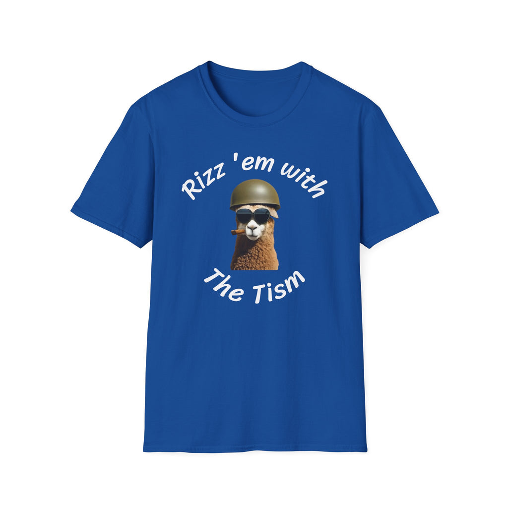 Rizz 'Em With The Tism T-Shirt — Funny Alpaca Soldier Graphic Tee