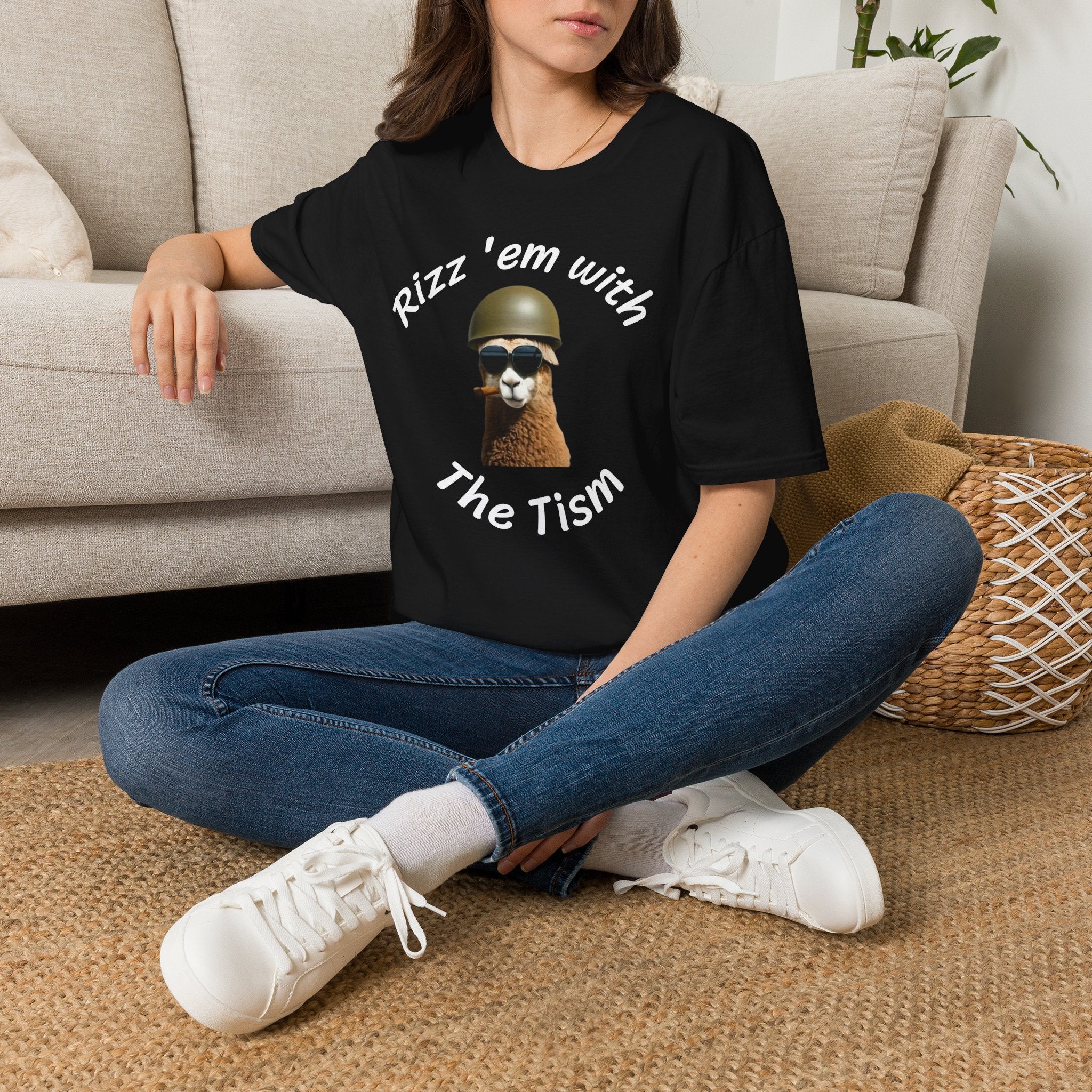 Rizz 'Em With The Tism T-Shirt — Funny Alpaca Soldier Graphic Tee