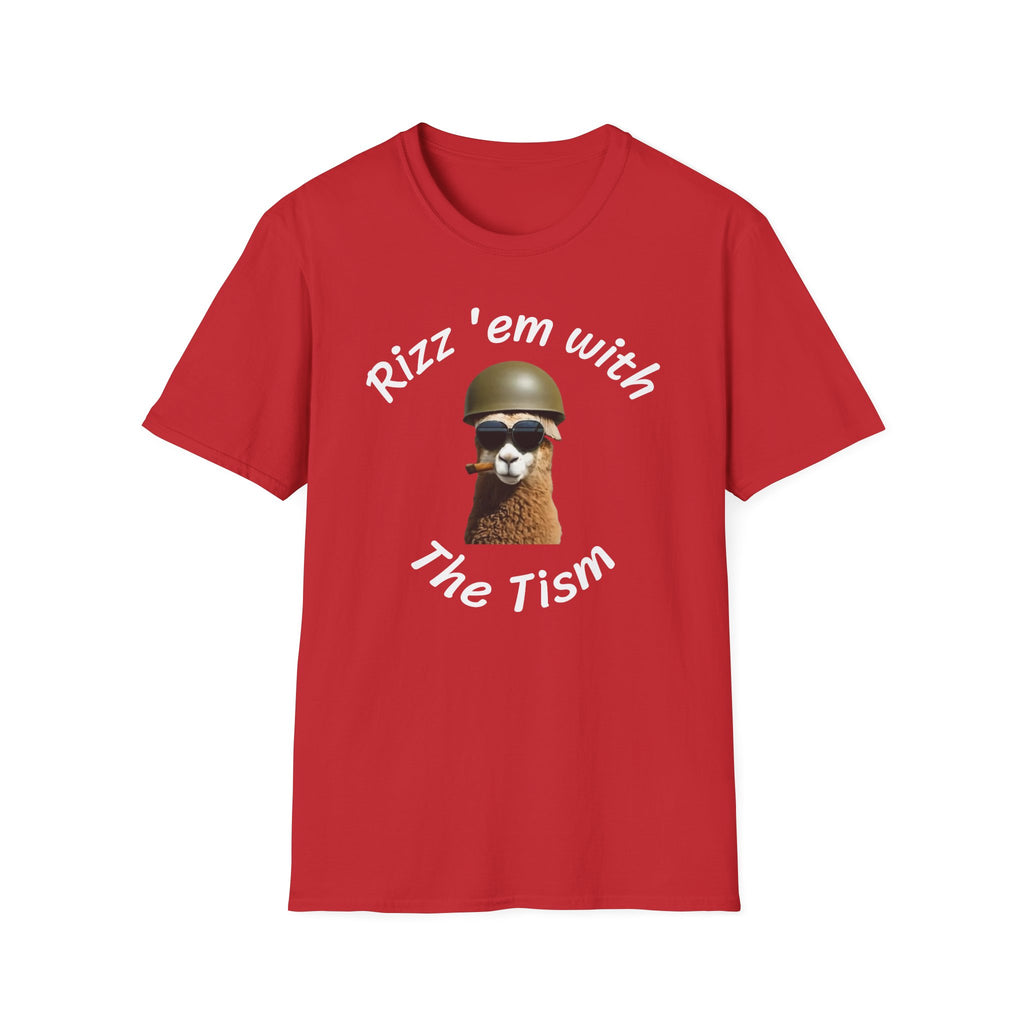 Rizz 'Em With The Tism T-Shirt — Funny Alpaca Soldier Graphic Tee