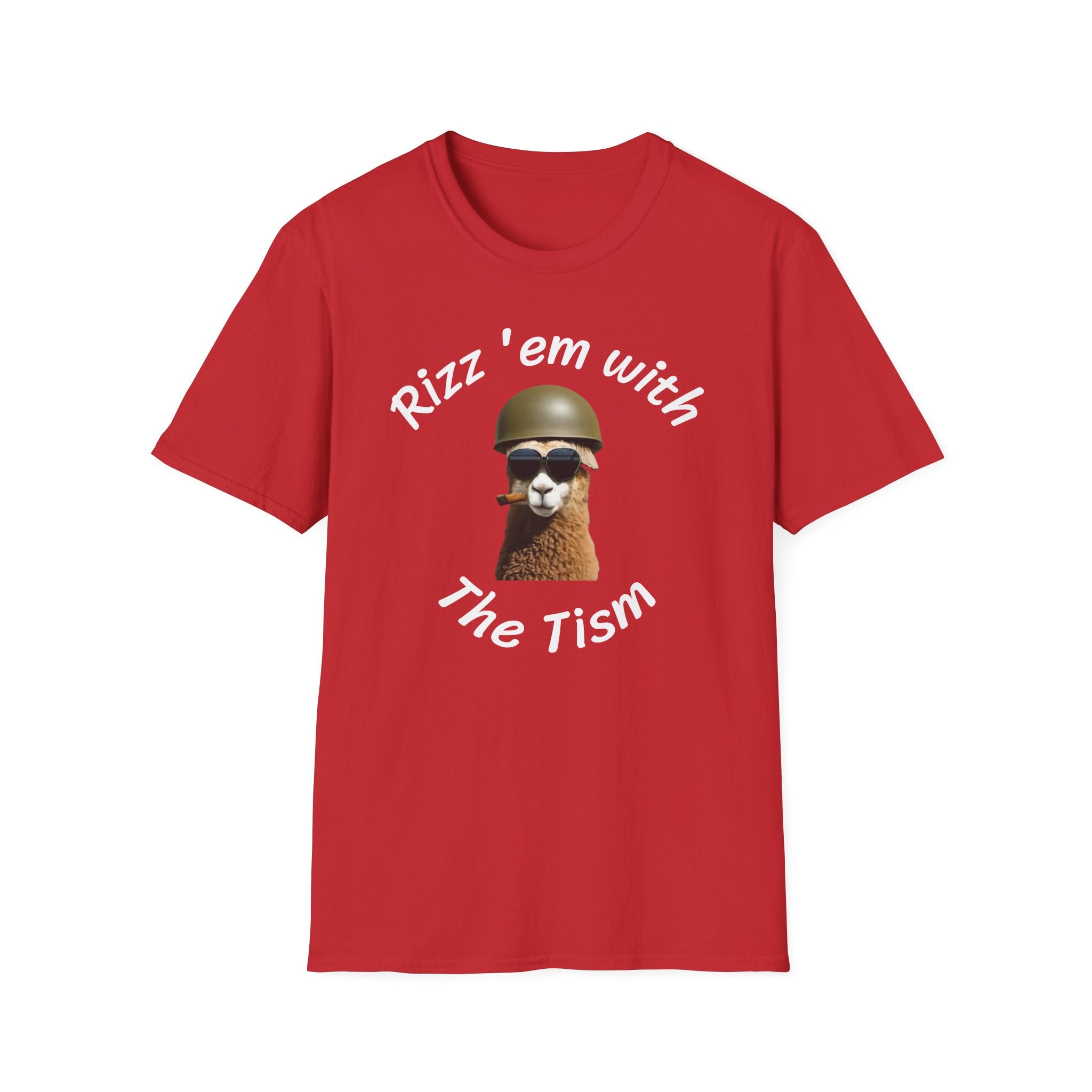 Rizz 'Em With The Tism T-Shirt — Funny Alpaca Soldier Graphic Tee