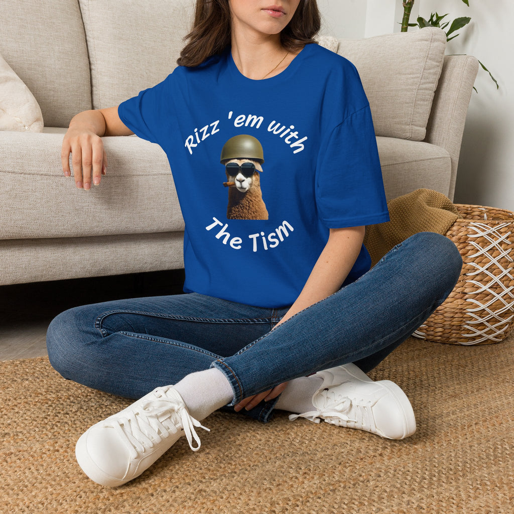 Rizz 'Em With The Tism T-Shirt — Funny Alpaca Soldier Graphic Tee
