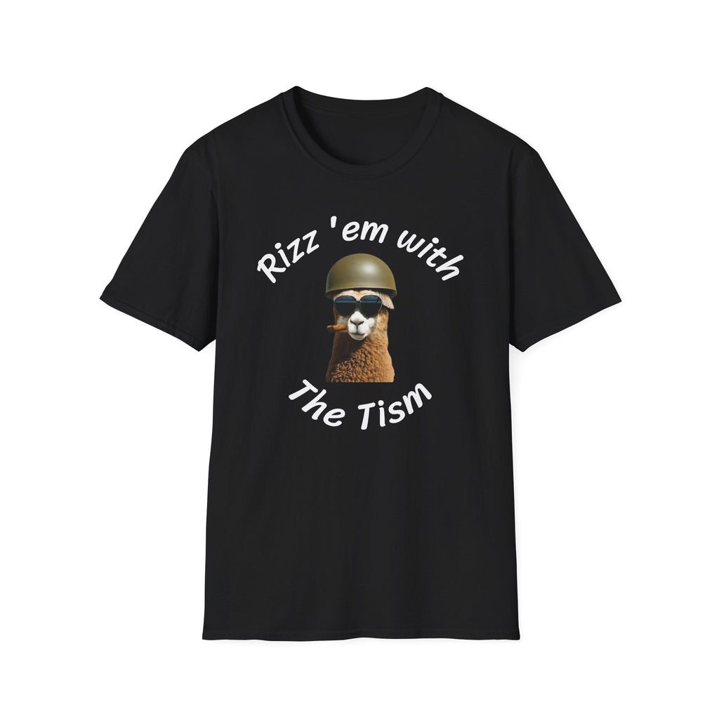 Rizz 'Em With The Tism T-Shirt — Funny Alpaca Soldier Graphic Tee