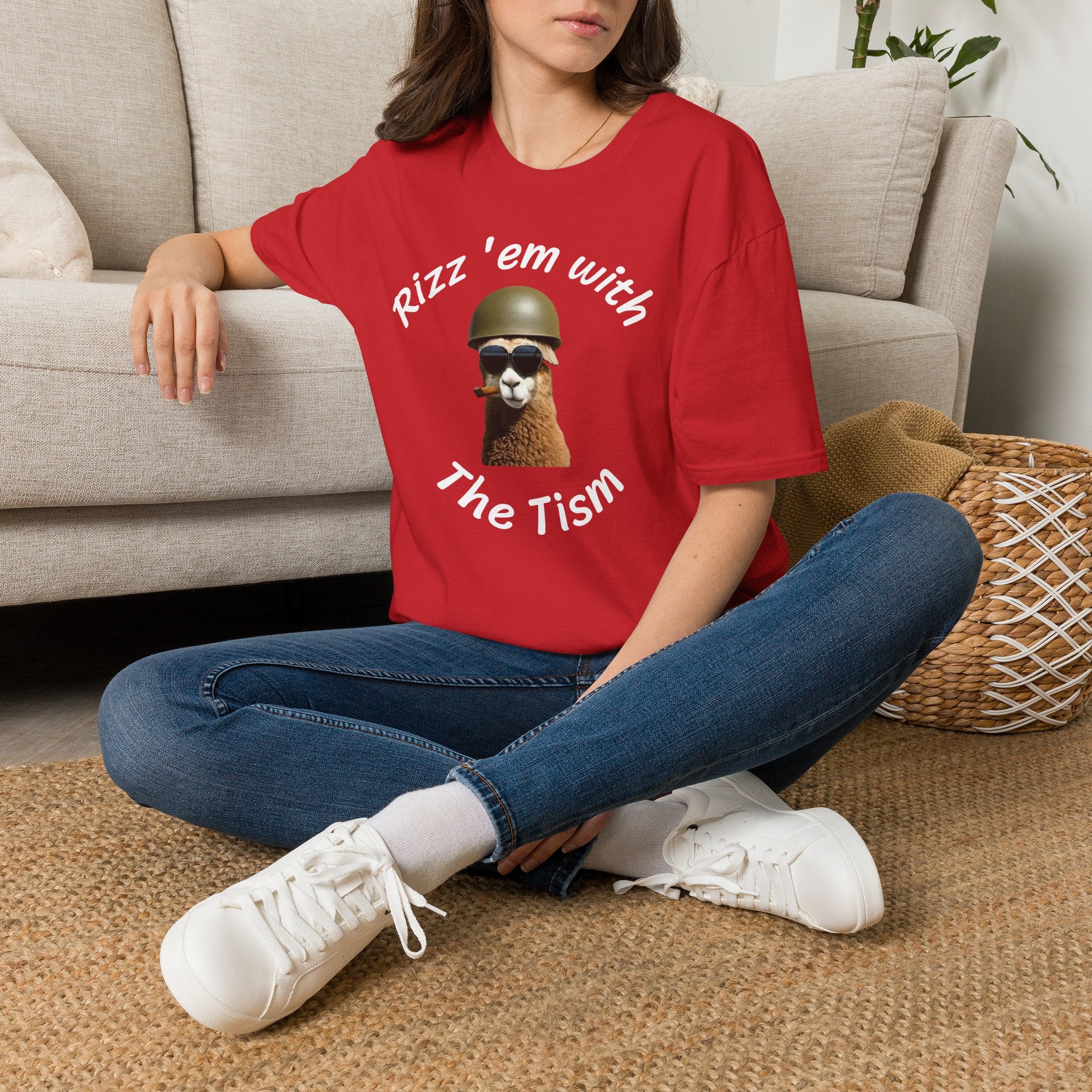 Rizz 'Em With The Tism T-Shirt — Funny Alpaca Soldier Graphic Tee